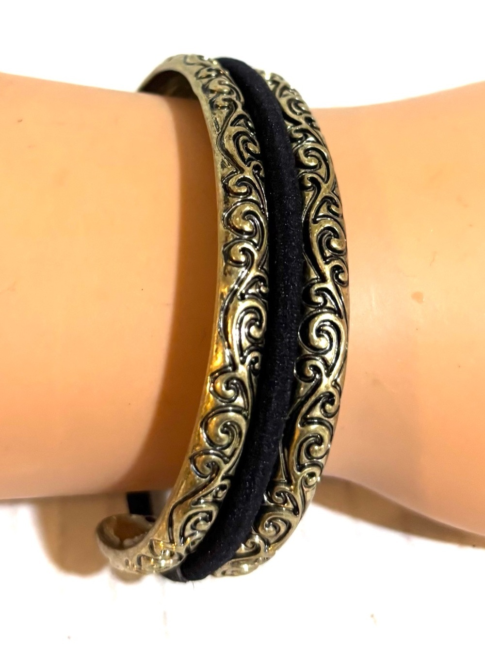 Fashion Jewelry Gold-Tone Scroll Cuff Bracelet with Black Inset - Women Jewelry
